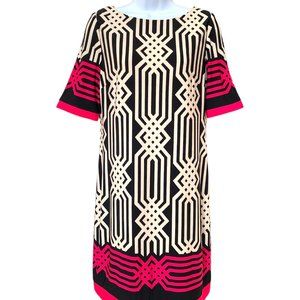 Eliza J Geometric Pink White Black Short Sleeve Back Zipper Dress Sz SP #03